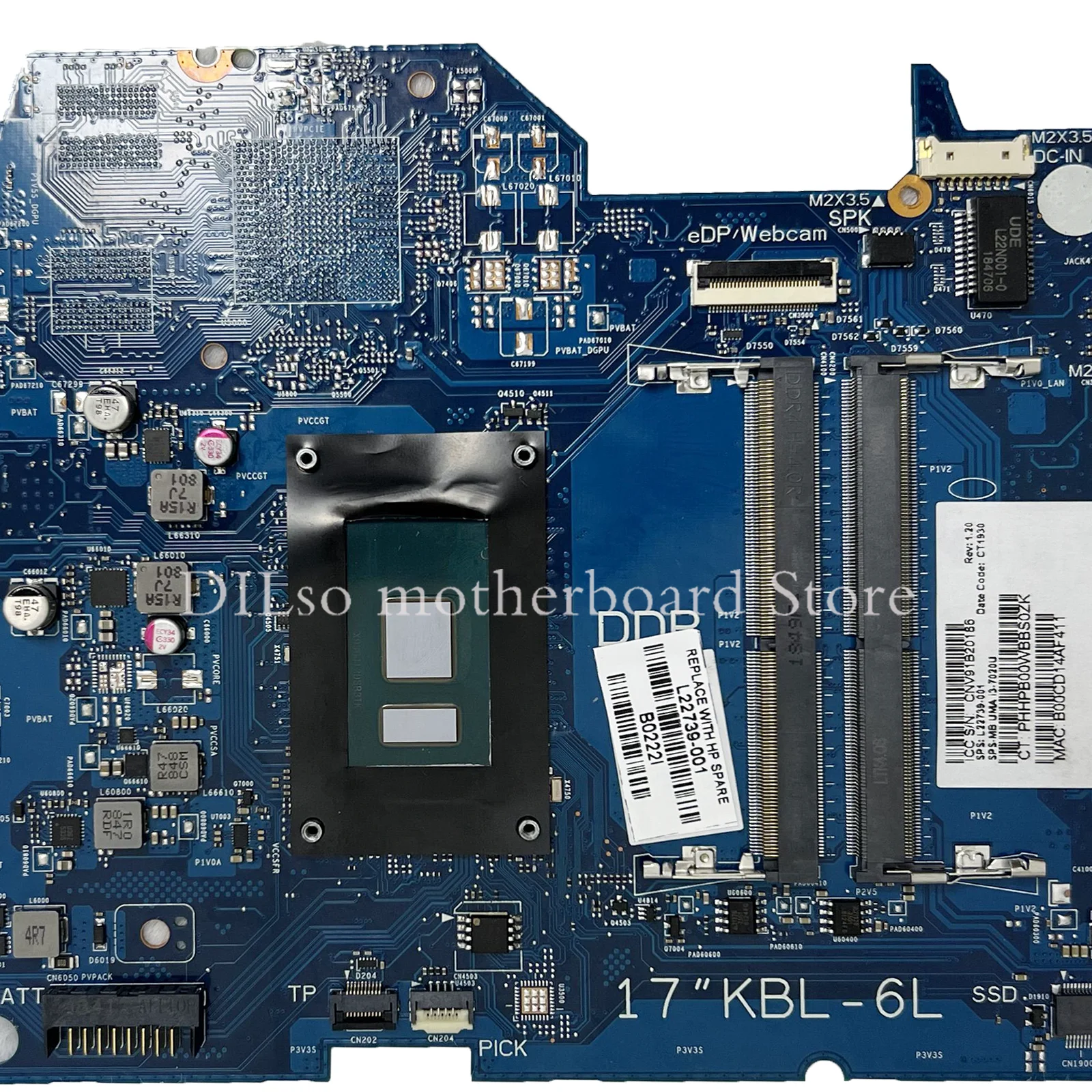 KEFU 17-BY Mainboard For HP 17-BY Laptop Motherboard With I3-7020U I5-7200U L22739-001 L22739-601 6050A2982701 100% Working Well