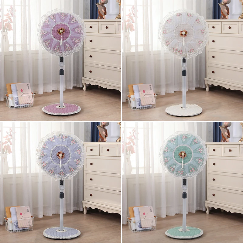 

1 Set Electric Fan Dust Cover Lace Embroidery Floral Floor Fan Cover + Base All-inclusive Standing Fan Cover Protecter