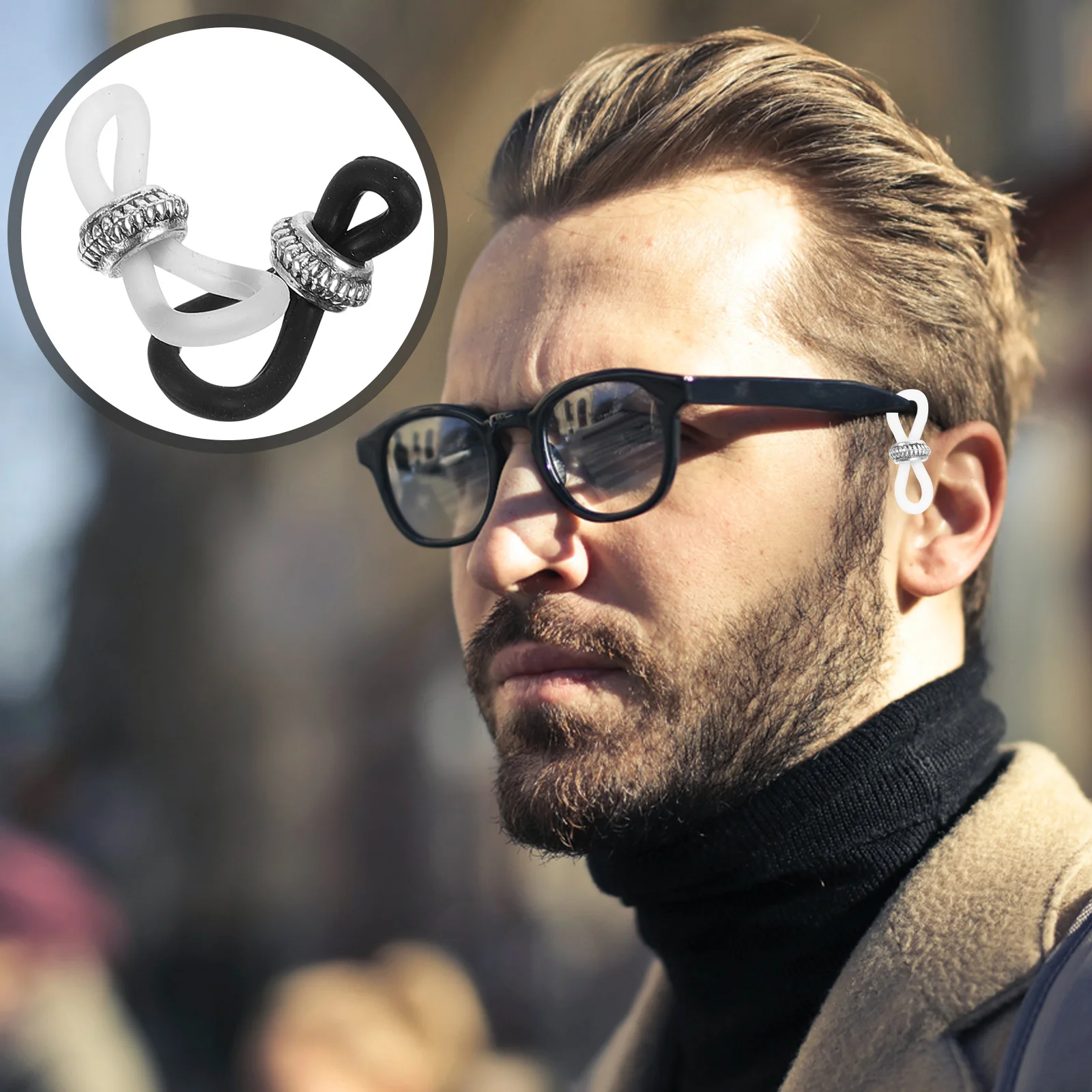

20pcs Anti Slip Buckle Eyeglass Chain Ends Silicone Glasses Connector Black White Replacement Tips Strap Ends Holder