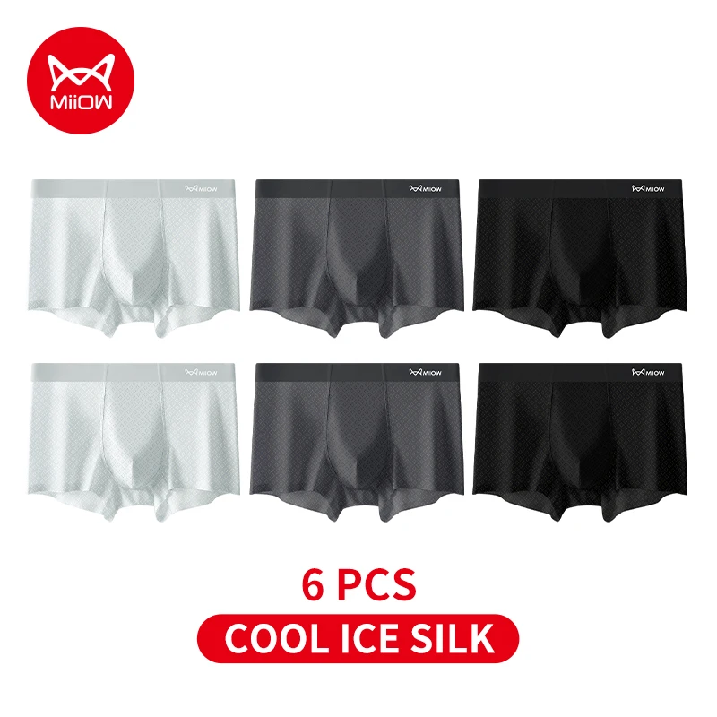 

MiiOW 6Pcs Summer Ice Silk Men Underwear Boxers 7A Antibacterial Men's Boxershorts Silky Mesh Breathable Mens Underpants Panties