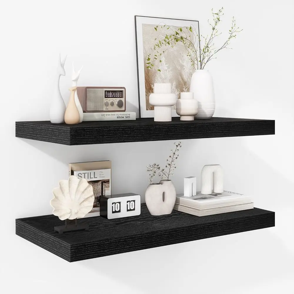 

Floating Shelves - 2 Pack 12 Inch Rustic Wooden Wall Shelves - Extra Deeper & Thicker Wall Mounted Storage Shelf for Living Room