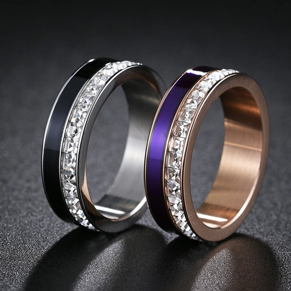 جديد رائع مكعب الزركون الفولاذ المقاوم للصدأ خاتم الخطوبة للنساء لامعة الراين زوجين خواتم مجوهرات هدية