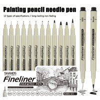 SHANDS 12pcs Fine Liner Waterproof Ink Pens Set-Black Various Tip Sizes for Detailed Sketching, Journaling,  School Accessories