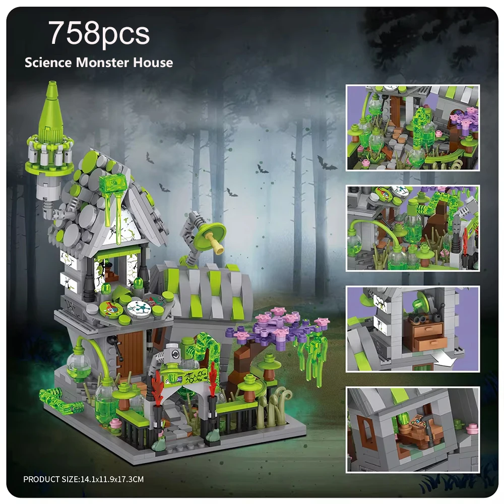 ToylinX Creative Building Blocks Science Monster House Element Mini Brick Building Toy 758pcs Children\'s Halloween Gift