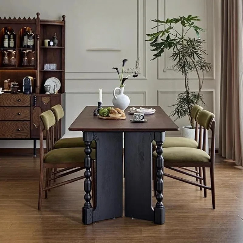 

Solid Wood French Retro Rectangular Dining Table - Antique Square Table for Home, Multifunctional Restaurant Meeting Desk