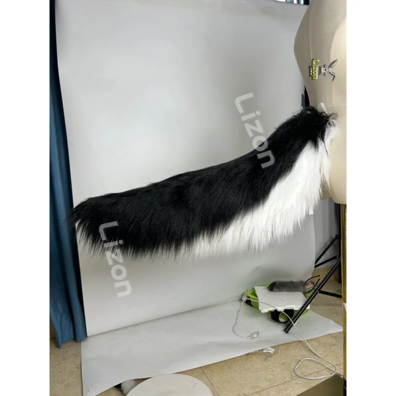 CyLoona 코스프레 여우 꼬리 흑백 큰 털이 많은