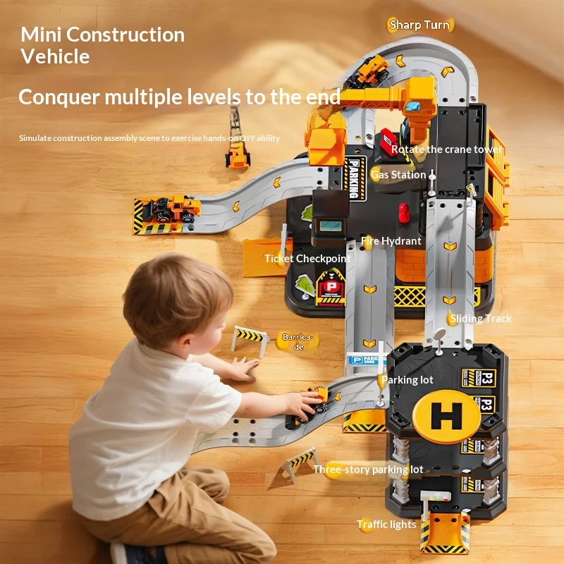 Pista de carreras de garaje, coche deslizante, juguetes para estacionamiento, coche de varias plantas, estacionamiento, policía de fuego, ingeniería, Mini vehículo de juguete para regalo para niños