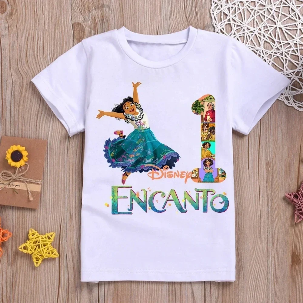 Encanto Mirabel Kids T-Shirts Disney Verjaardag Nummer 1-10 T Shirts Kinderen Cartoon Kawaii Vrijetijdskleding Anime Top Jongen Meisje Tee