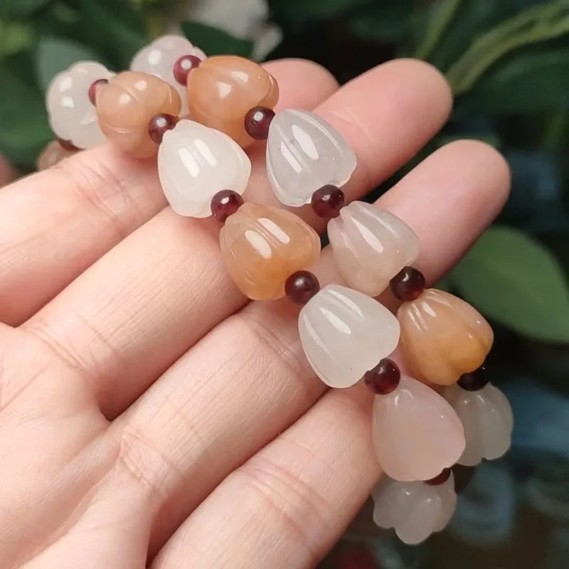 Light Luxury Gold Silk Jade Lotus Pod Bracelet, More Than Lotus Root Pink Ice Moisturizing Couple Bracelet for Years