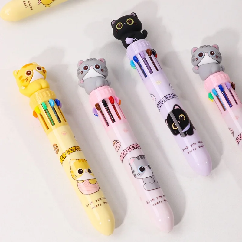 24-ピース-ロットかわいい猫-10-色ボールペンかわいいプレスボールペン学校オフィス筆記用品