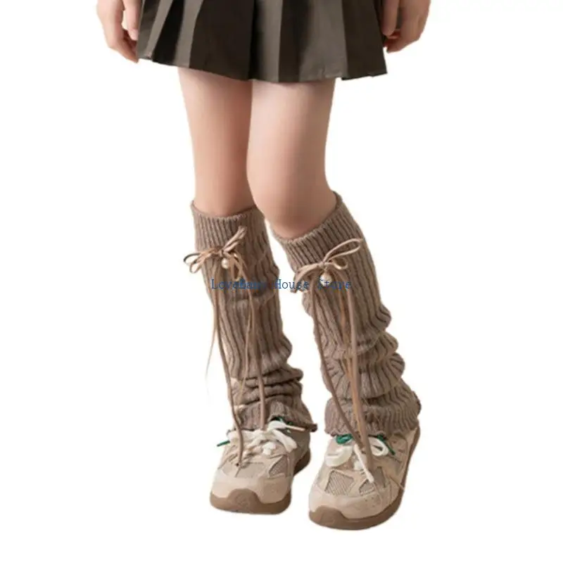 BX0D الفتيات تتراكم الجوارب الخريف الشتاء أجراس شرائط طويلة ديكور جورب الأكمام الطويلة أنبوبية بلون الجوارب تكويم