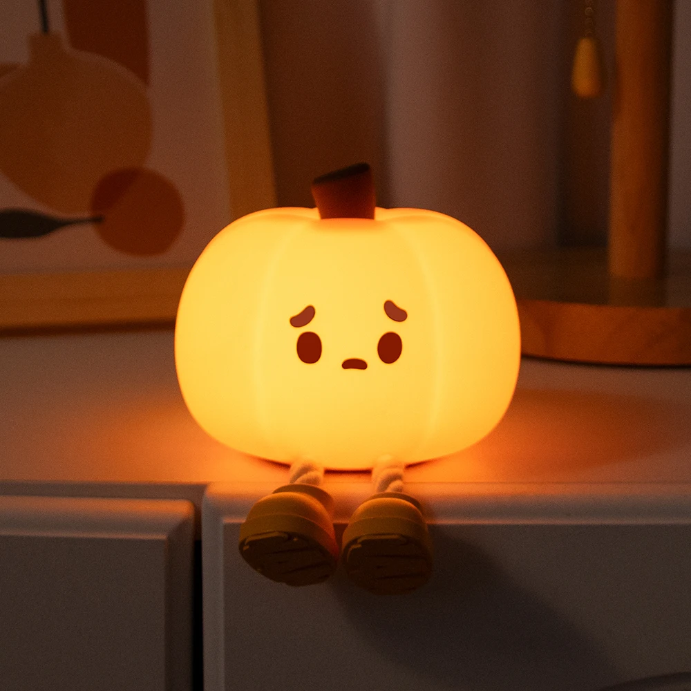 Pumpkin Night Light Cute LED Silicone Dimmable Nursery Kids Rechargeable Bedside Touch Lamp Funny Office Desk Halloween Decor