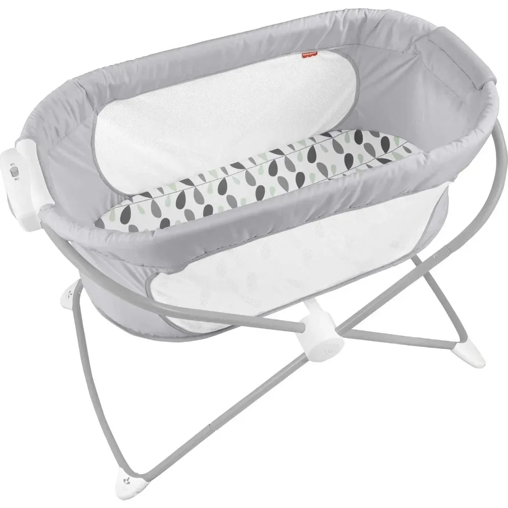 

Baby Crib Soothing View Bassinet Portable Cradle with Mesh Sides and Slim Fold for Travel, Climbing Leaves