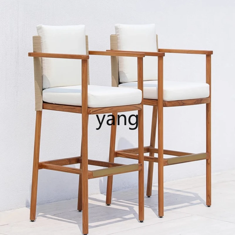 

LH solid wood bar chair braided rope backrest high chair outdoor bar stool