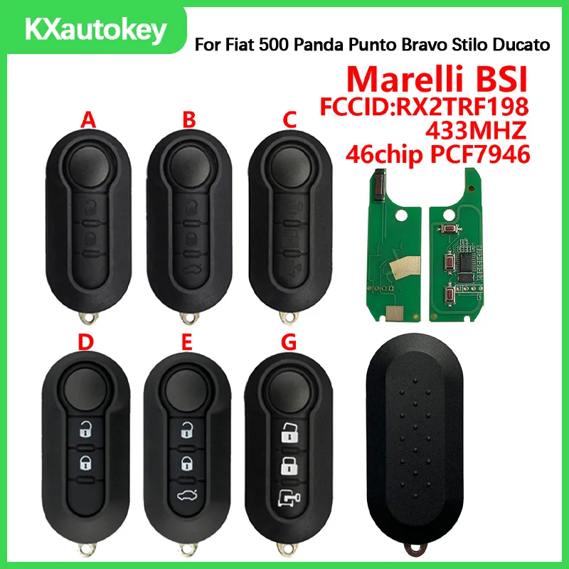 

KXK017001/2 Для Fiat 500, Panda, Punto, Bravo, Stilo, Ducato 2016-2017 FCCID-RX2TRF198 433 МГц 46-чиповый PCF7946 Смарт-ключ Fiat для вторичного рынка