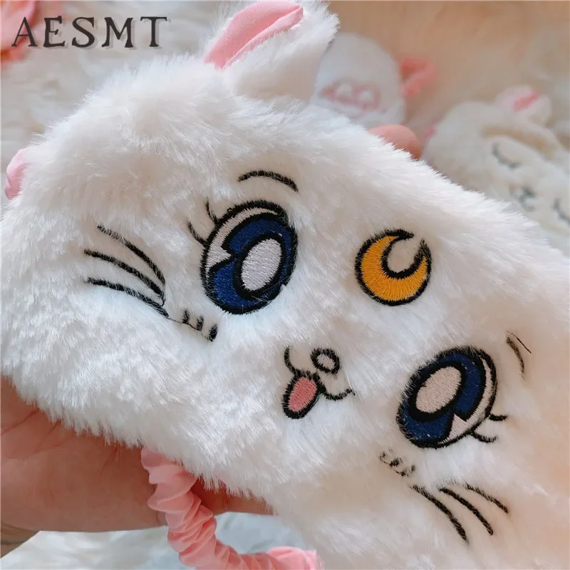 Cartoon Anime Cosplay Kawaii Accessories Warrior Luna Cat Plush Eye Mask Glossy Eye Shade Sleep Goggles No Ice Bag Eye Mask@0Z*