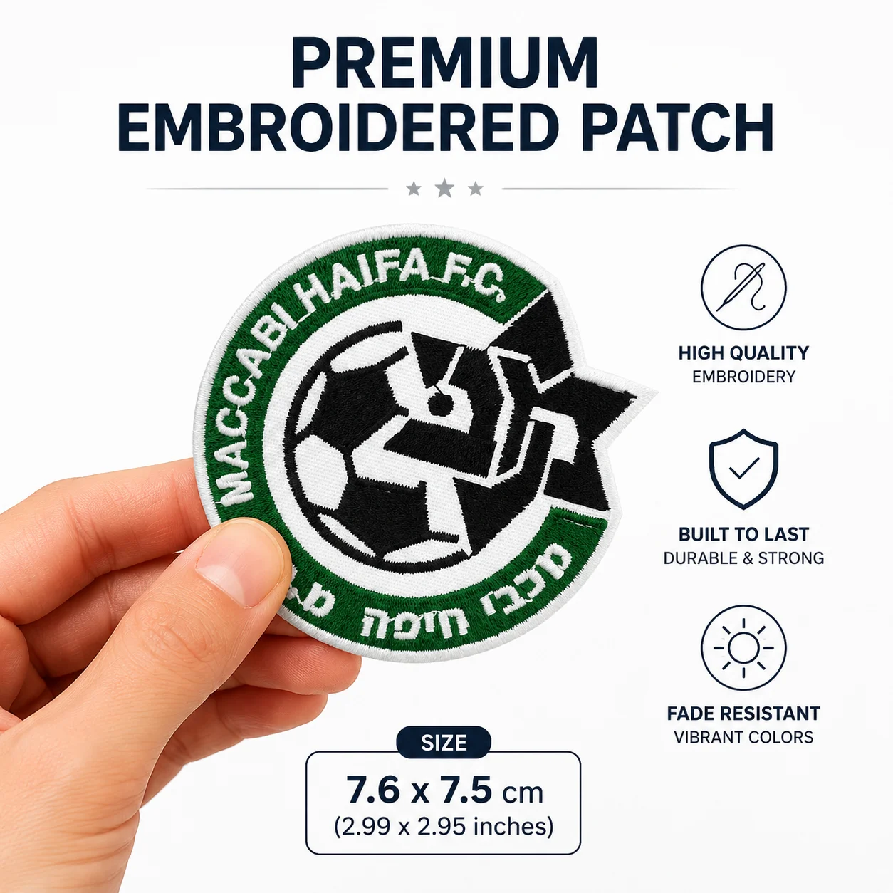 Embroidered Patch מכבי חיפה Football Athletic Morale Badge Hook and Loop for Clothes Backpacks Hats & Everything