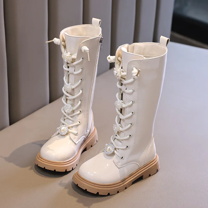 Spring and Autumn New 2024 Versatile Breatheable Sweet Girls Casual High Boots Elegant Princess Boots Drop Shipping Fashion Kids