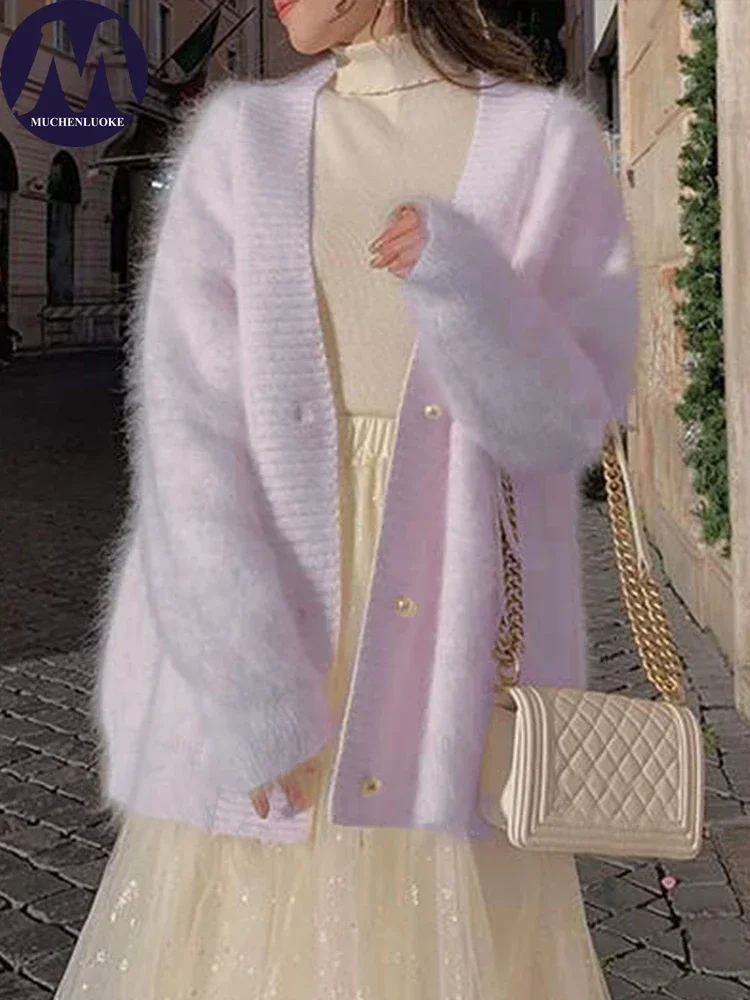 

Женский элегантный свободный свитер с v-образным вырезом, красивые топы, корейская мода, нежный ветер, женская одежда, кардиган, осень-зима