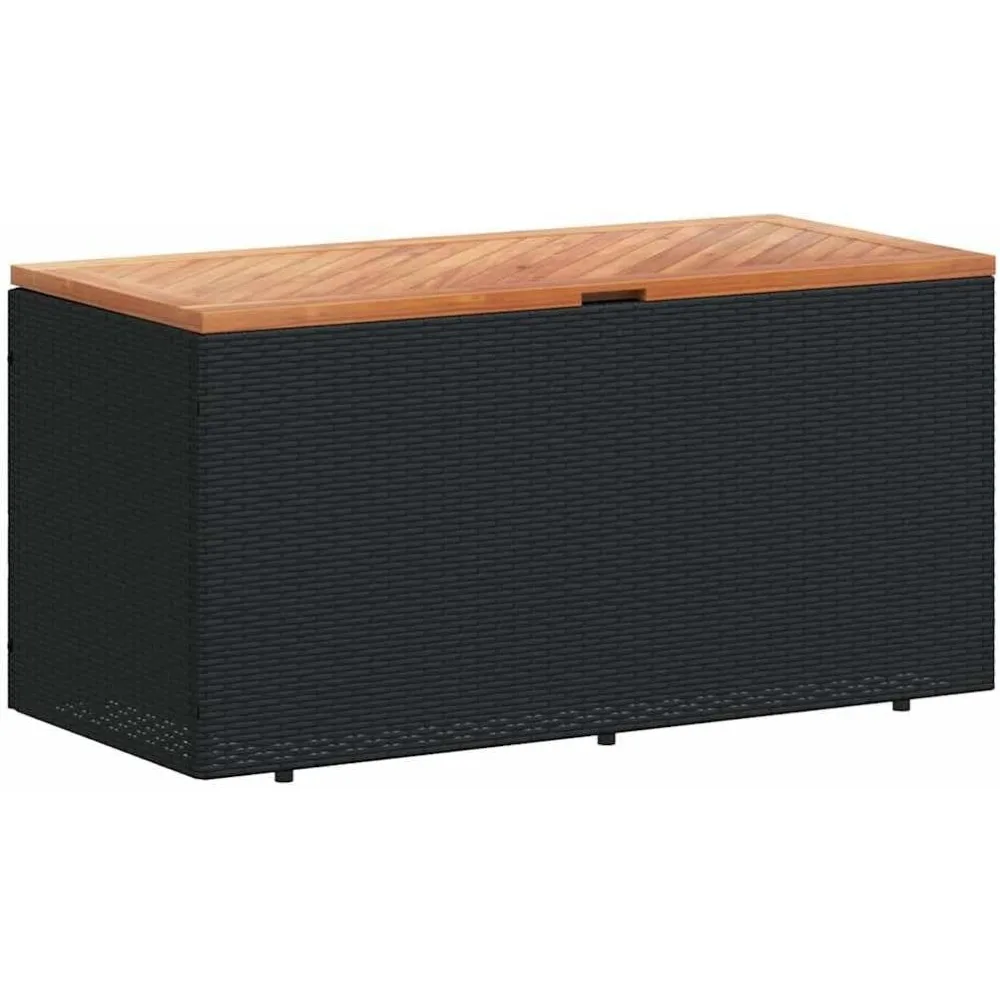 

patio storage box/outdoor bench - pe rattan/acacia wood, black/brown, 43.3"x19.7"x21.3"