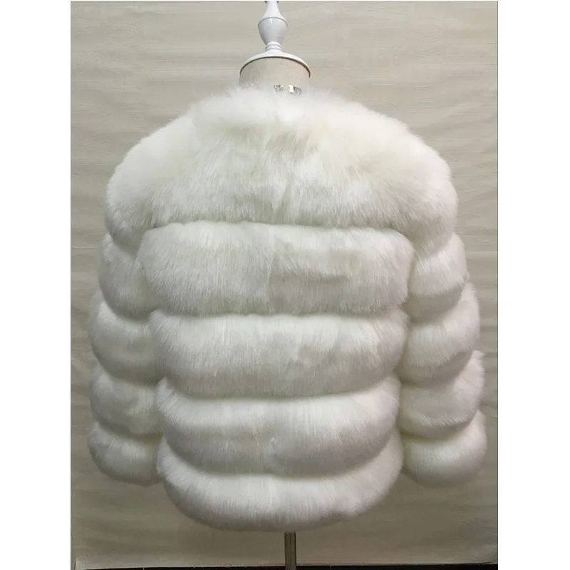 Otoño Invierno mujer abrigo de piel ecológica sólido cuello redondo a cuadros chaqueta de piel Artificial femenina recortada de manga larga abrigo de piel sintética para dama