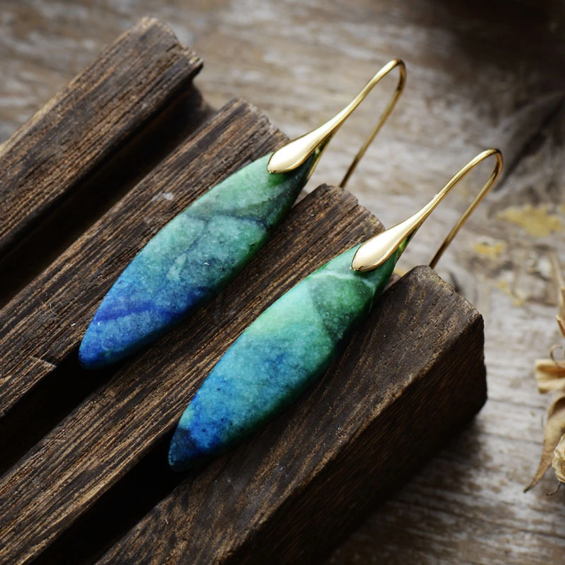 Leaf Design Emperor Stone Pendant Earrings Popular Natural Stone Jewelry for Women in Europe and America Personalized Earrings