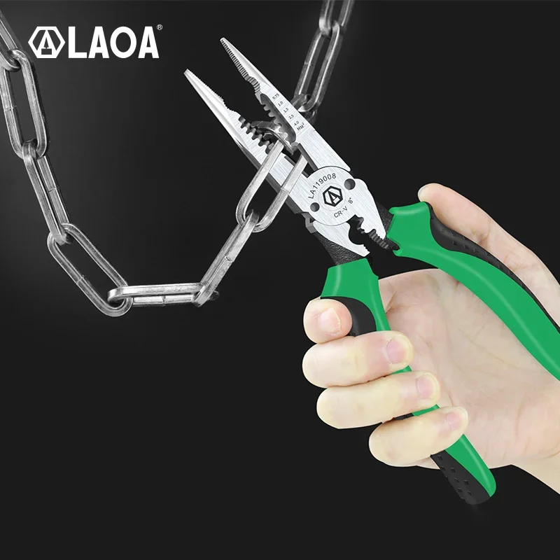 LAOA Multi Pliers Wire Stripper 0.7-4.0mm range 8 Inch Cr-V Crimping Tool 6 in 1 Long Nose Needle-nose Pliers Wire Cutter