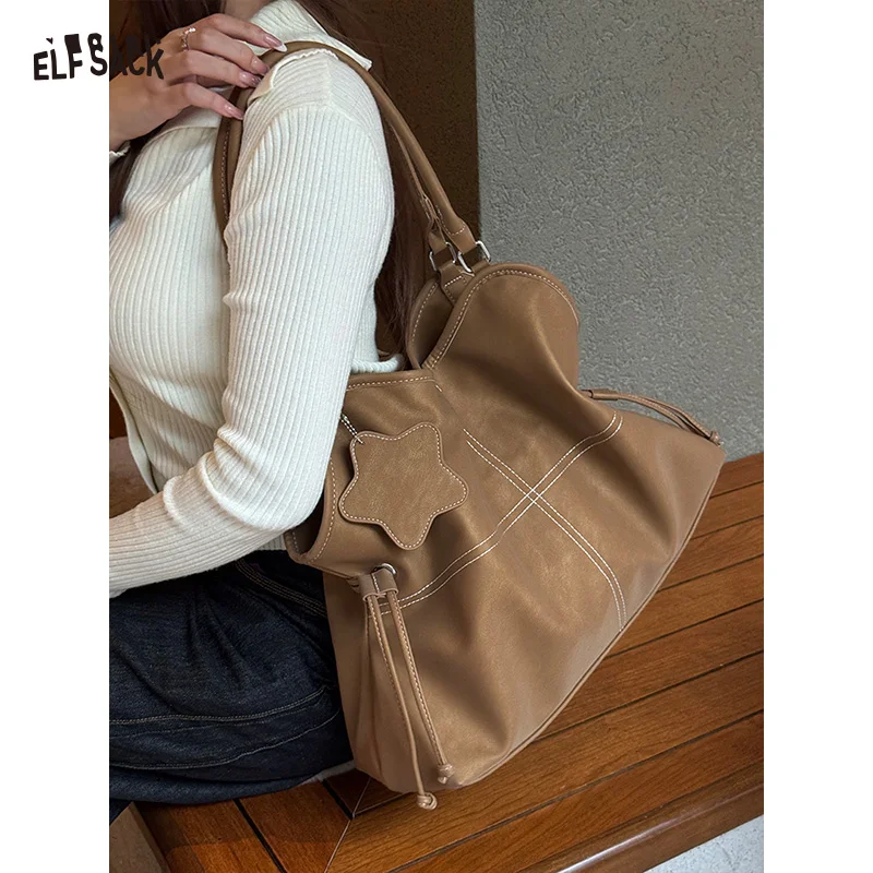 

ELFSACK Y2K Минималистичная классическая сумка из искусственной кожи с подвеской в виде звезды, большая вместительная сумка на плечо для женщин