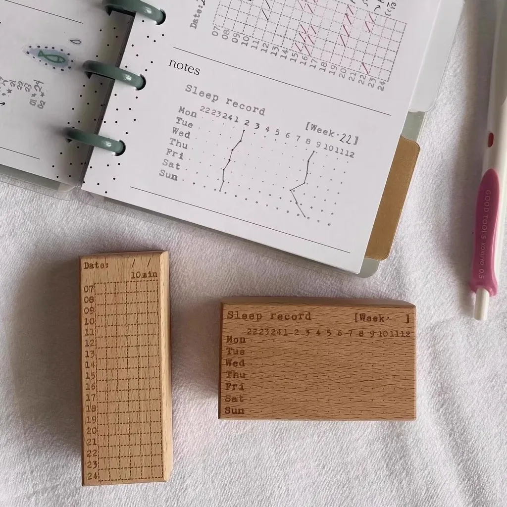 Wooden Time Management Stamps 10min Time Tracker Sleep Record Set for Schedule Journaling Scrapbooking DIY Handcraft Decoration