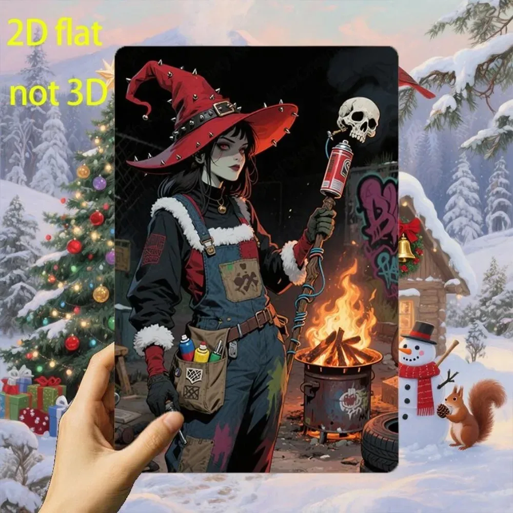 CIFbuy Customizable Gothic Tin Wall Sign, 2D Flat Personalized Witch Cauldron Bats Snowman Ornament For Halloween Christmas Bar