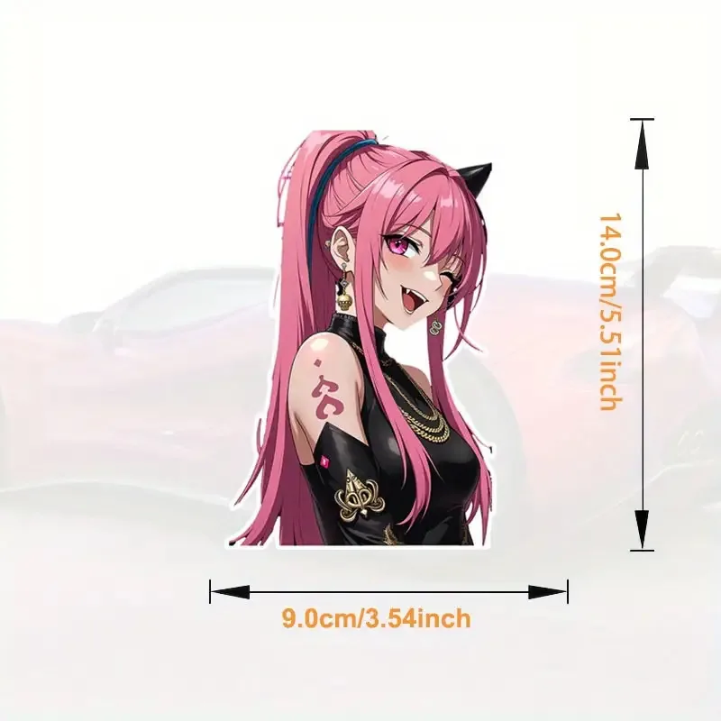 Anime Girl Vinyl Sticker, Pink Hair Cat Ear, Waterproof Decal for Cars, Motorcycles, Laptops and Helmets, Cute Decor view 2