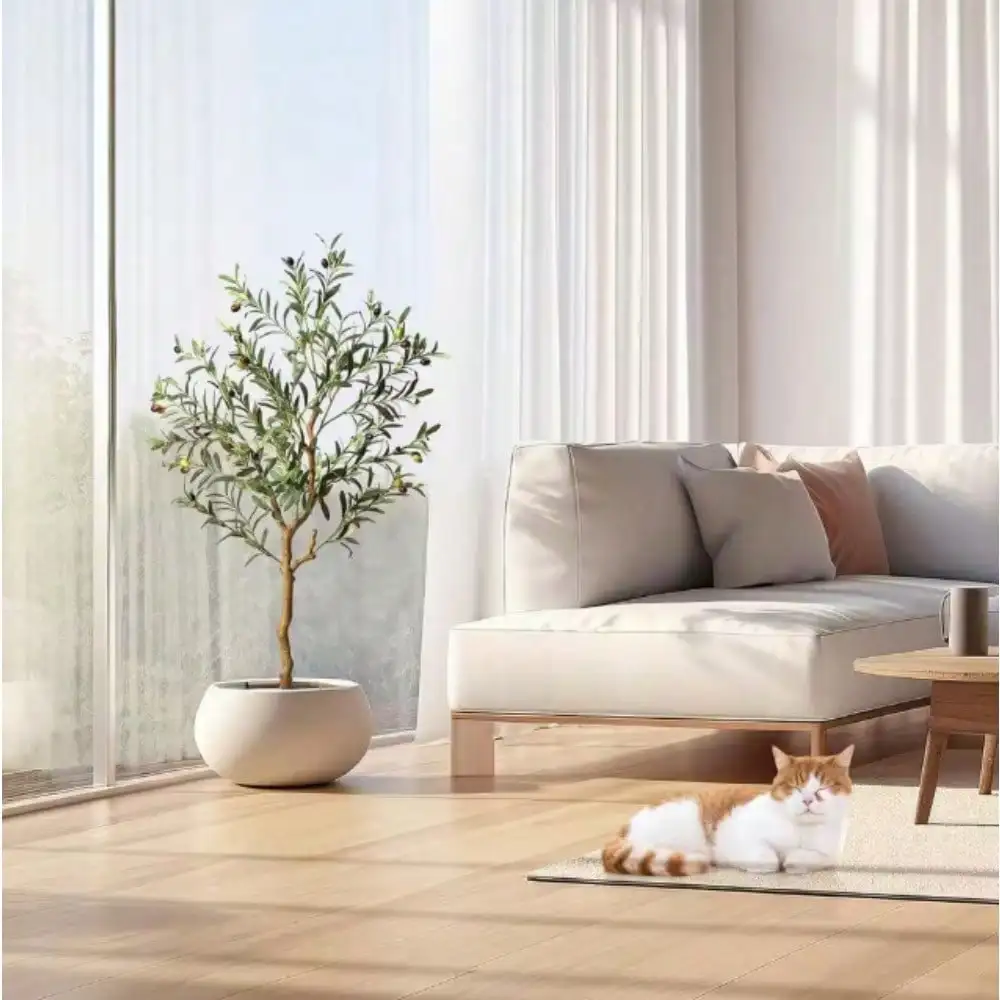

4. 25 ft. (2-Pieces) Artificial Olive Tree Tall Faux Silk Olive Trees Fake Potted Tree with Trunk and Fruits