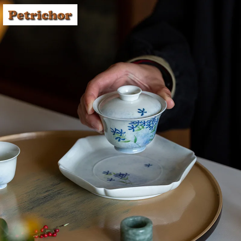 

110ml Hand-painted Wind Chime Flower Gaiwan Antique Tea Tureen Tea Bowl With Lid Kit Tea Maker Cover Bowl For Tea Decoration