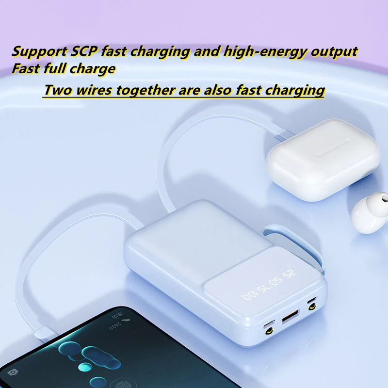 Comes with 3-wire Large Capacity Power Bank, 20000mAh Mobile Fast Charging Power Supply, Suitable for USB Fan