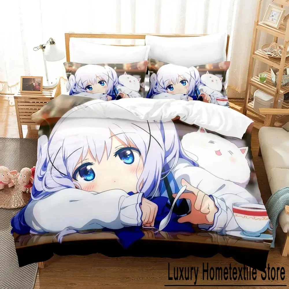 Anime Is the Order a Rabbit Bedding Set Duvet Cover Bed Set Quilt Cover Pillowcase Comforter king Queen Size Boys Adult