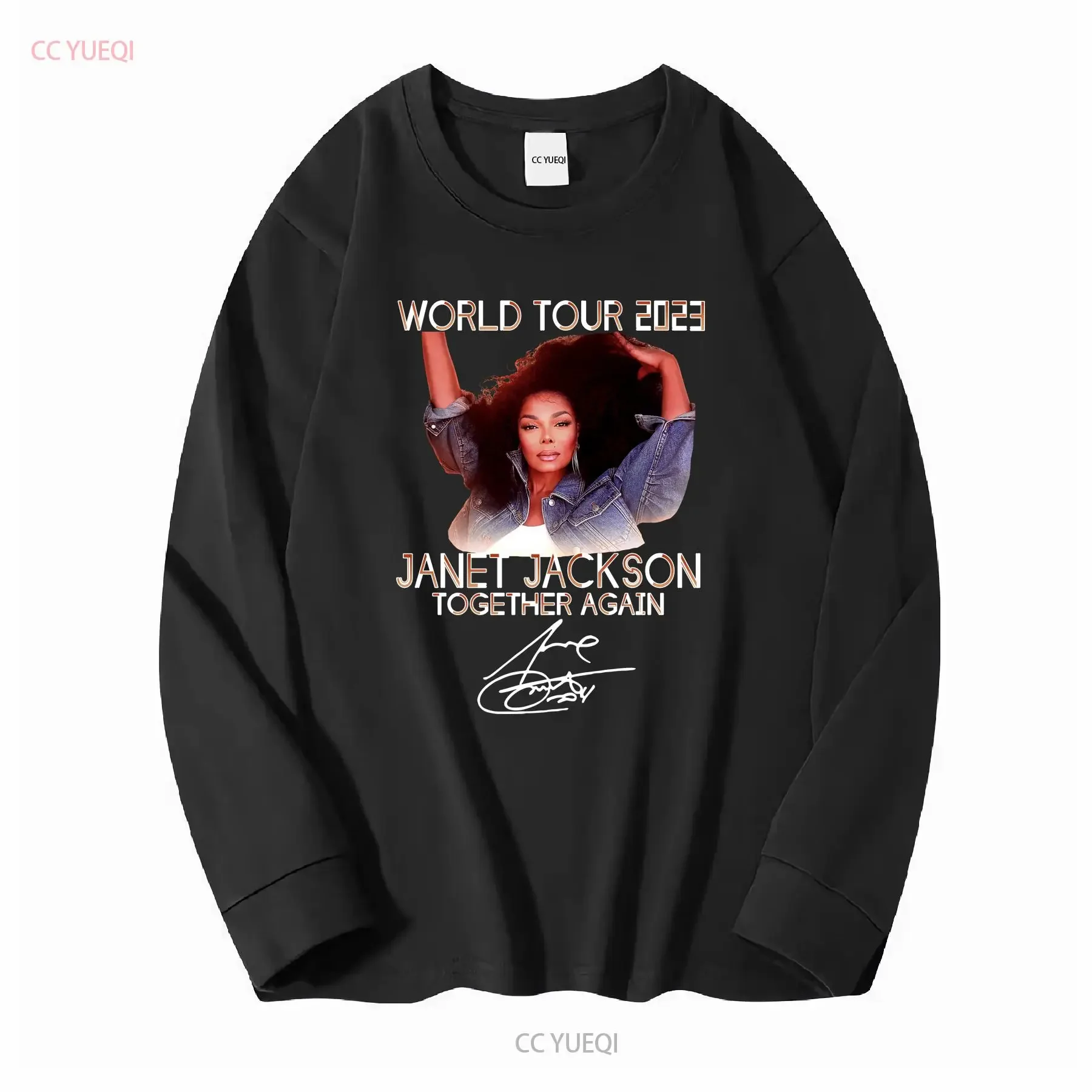 Nice world Janet Jackson Together again signature shirt Funny S 4Xl F long sleeves vintage Washed Slightly Casual homme Soft view 3