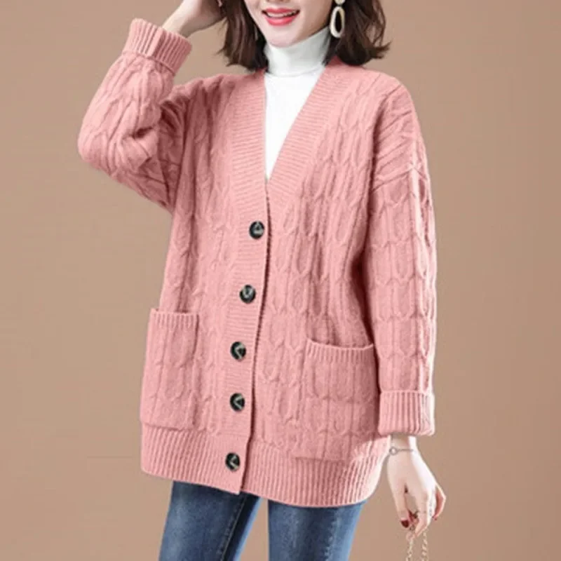 Women\'s Clothing Fashion Button Knitted Cardigan 2023 Autumn Winter New Commute All-match Long Sleeve Solid Color Sweaters Coat