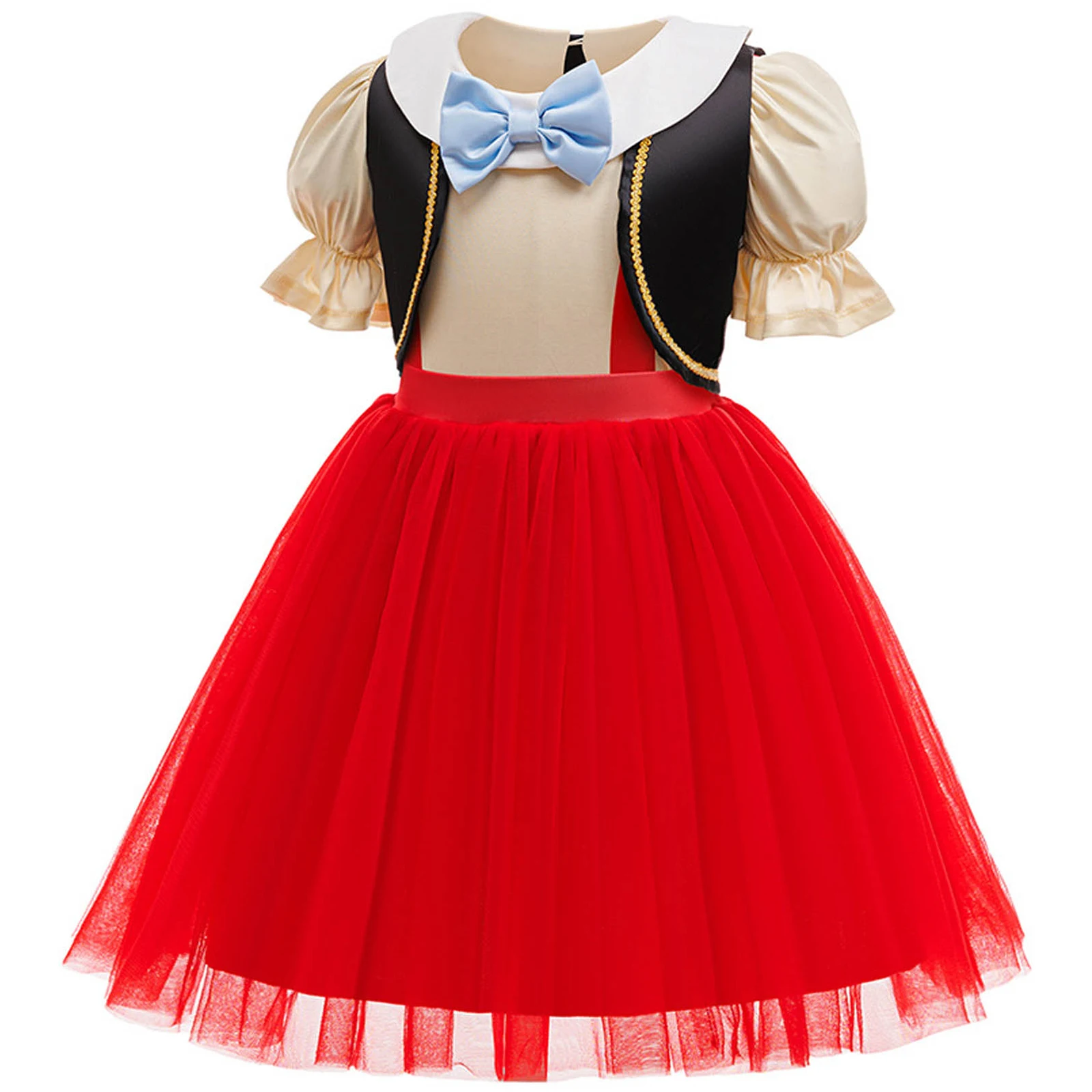 أطفال بنات شخصيات الفيلم تأثيري حلي منتفخ قصيرة الأكمام ربطة القوس فيونكة شبكة تكدرت يوتار فستان مع شريط مضفر سترة البدلة #2