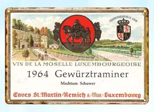 1964 Color WineBottle of Gewurztraminer St Caves Luxembourg metal tin