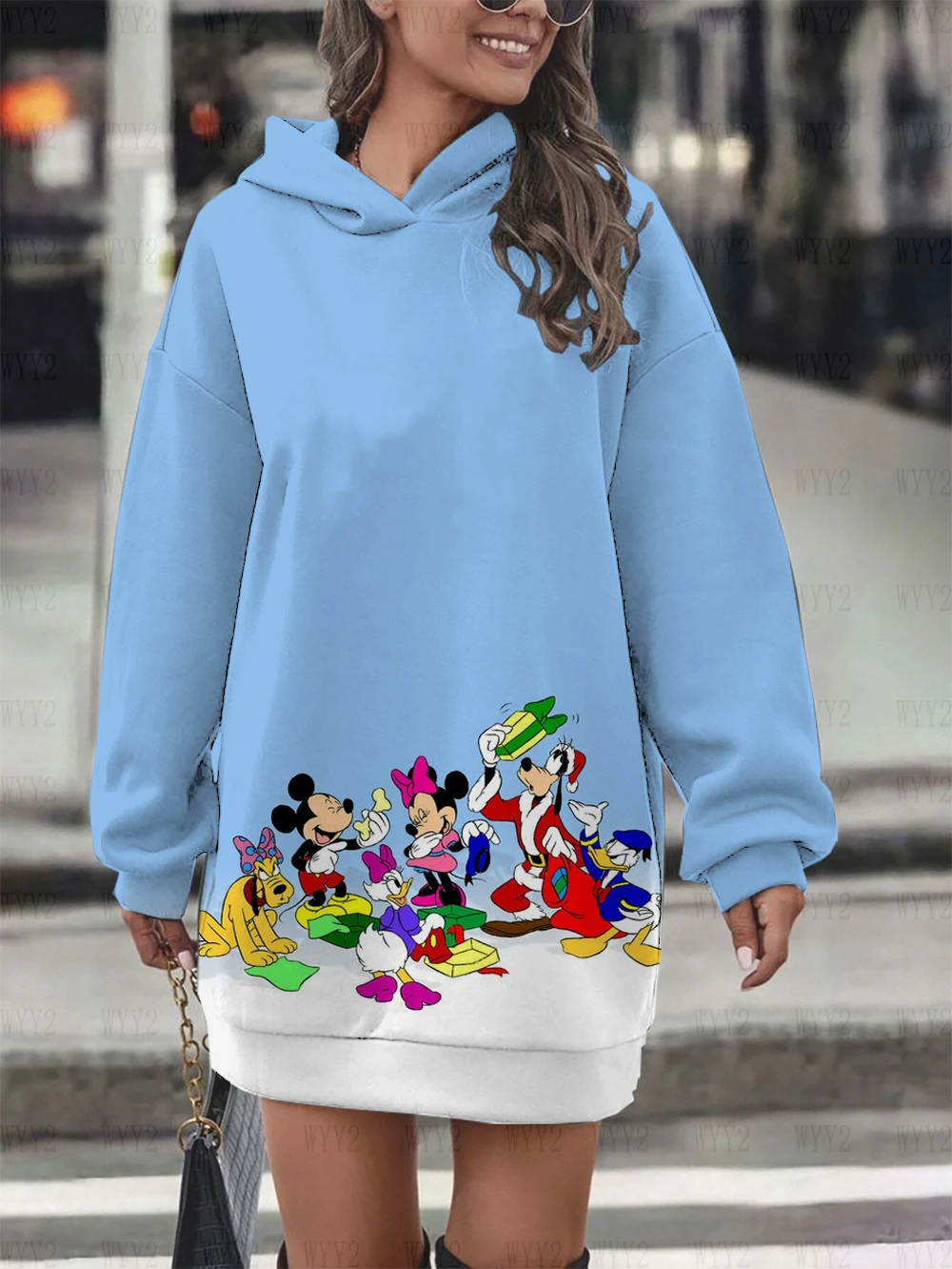 Women's Clothing Casual Fashion Hot Fall and Winter Long Sleeve Hoodies Disney Christmas Mickey and Minnie Print Hoodies Dress