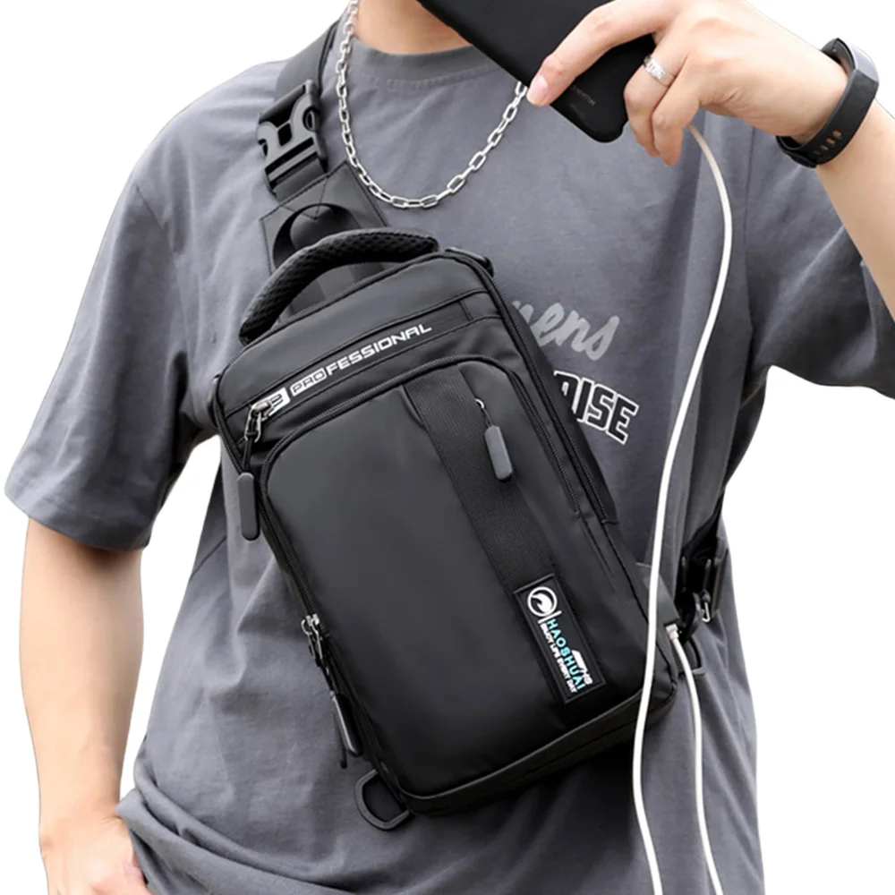 Men Small Backpack Chest Pack Shoulder Bag with USB Charging Port Travel Male Waterproof Nylon Sling Messenger Cross body Bags