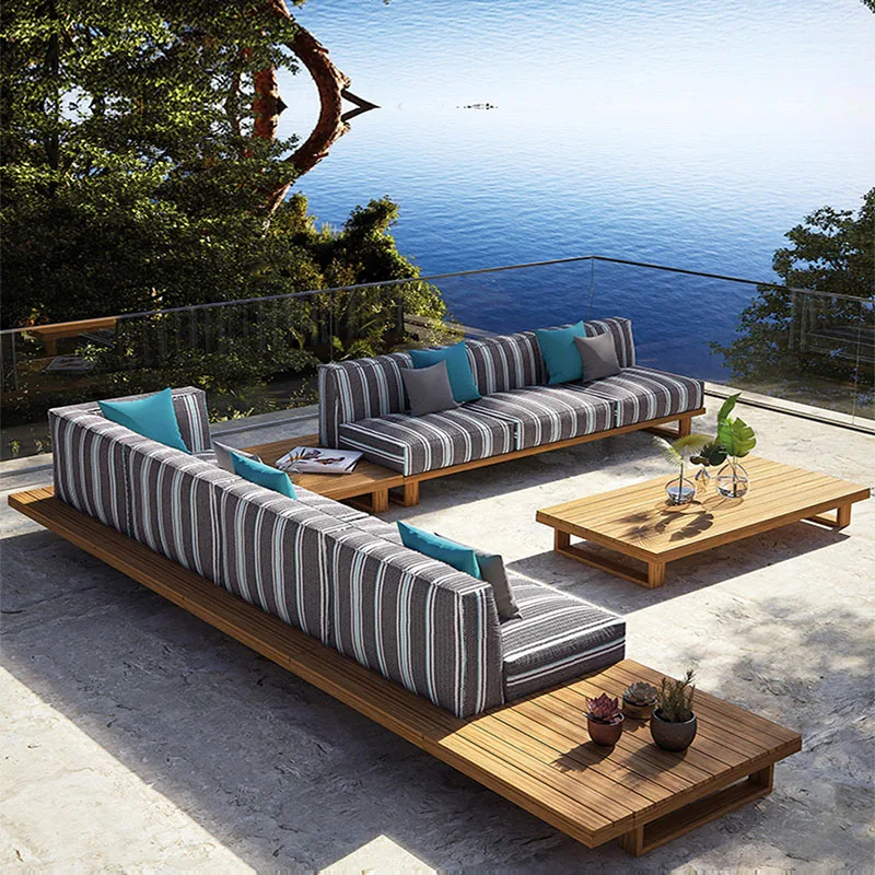 

Solid Teak Outdoor Sofa Set Corner Terrace Garden Furniture Anticorrosion Wood Patio Couch