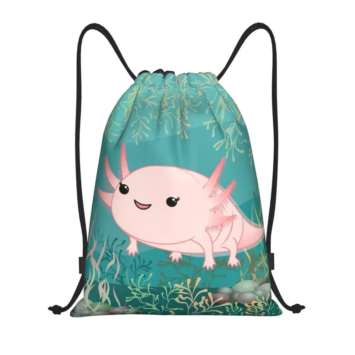 Custom Kawaii Axolotl borse con coulisse per bambini per lo Shopping zaini da Yoga uomo donna Salamander Animal Sports Gym Sackpack