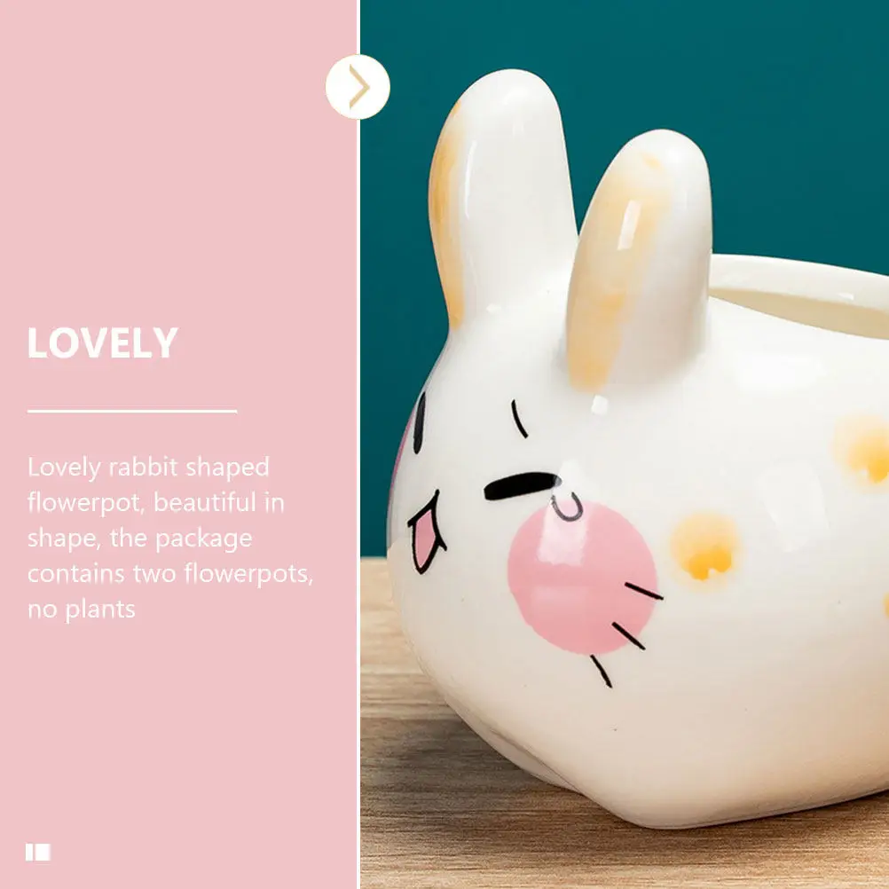 2Pcs Bunny Shape Ceramic Flower Planters Multi-Function Succulent Pots Decorative Household Rabbit Planters Desktop Plant