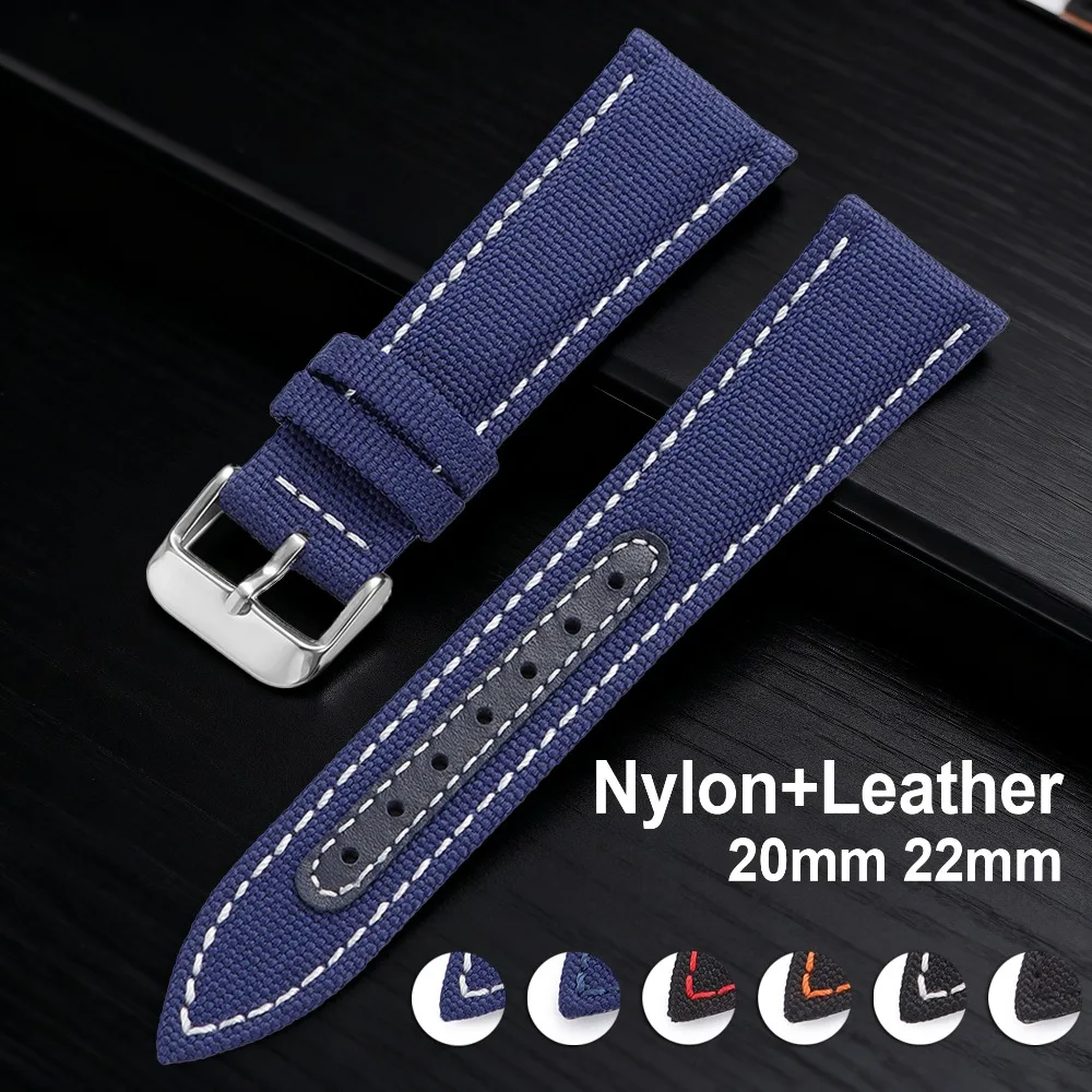 

Sailcloth Leather Watch Strap 20mm 22mm Nylon Canvas Watch Band Woven Belt Universal Bracelet for Men Women Sport Wrist Band