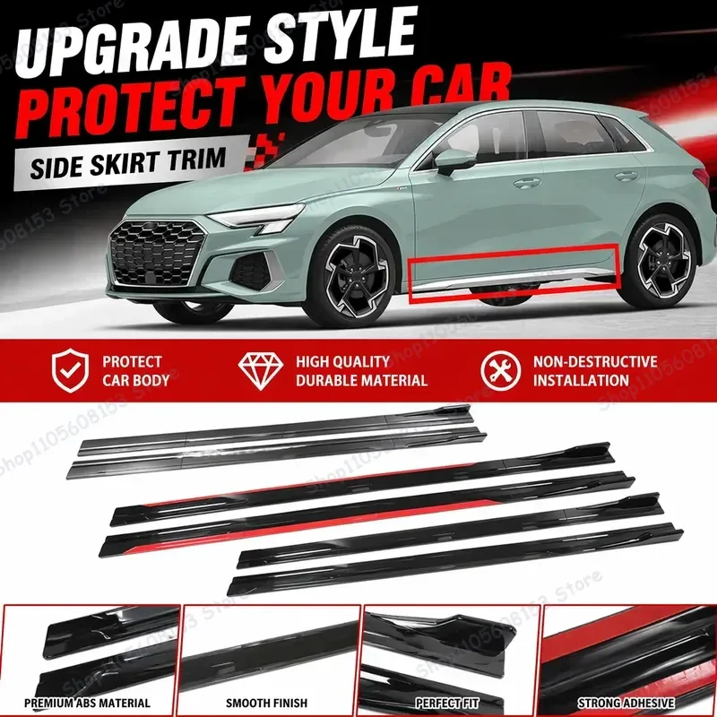 For Audi A3 8P 2M Side Skirt Extension Lip Kit Bumper Trim Racing Spoiler Aerodynamic Body Kit Car Styling Accessory