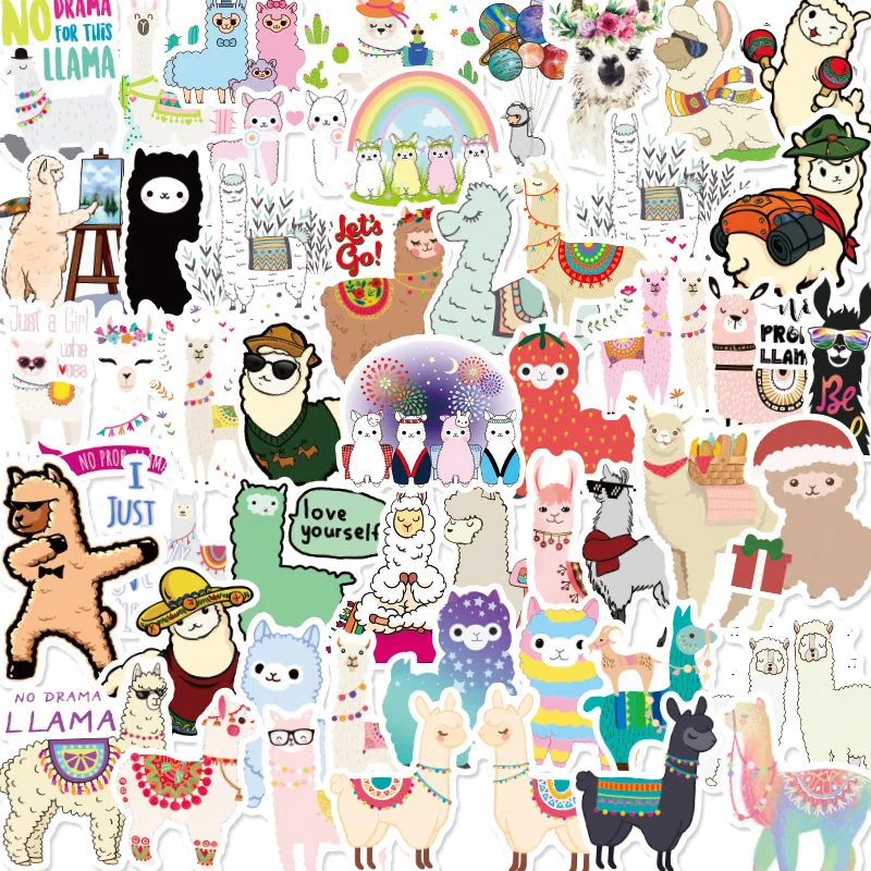 

50 PCS Llama Alpaca Cute Sticker Cartoon Camel Sheep Animal Stickers for Kids Reward Stickers Scrapbooking Bike Car Decal