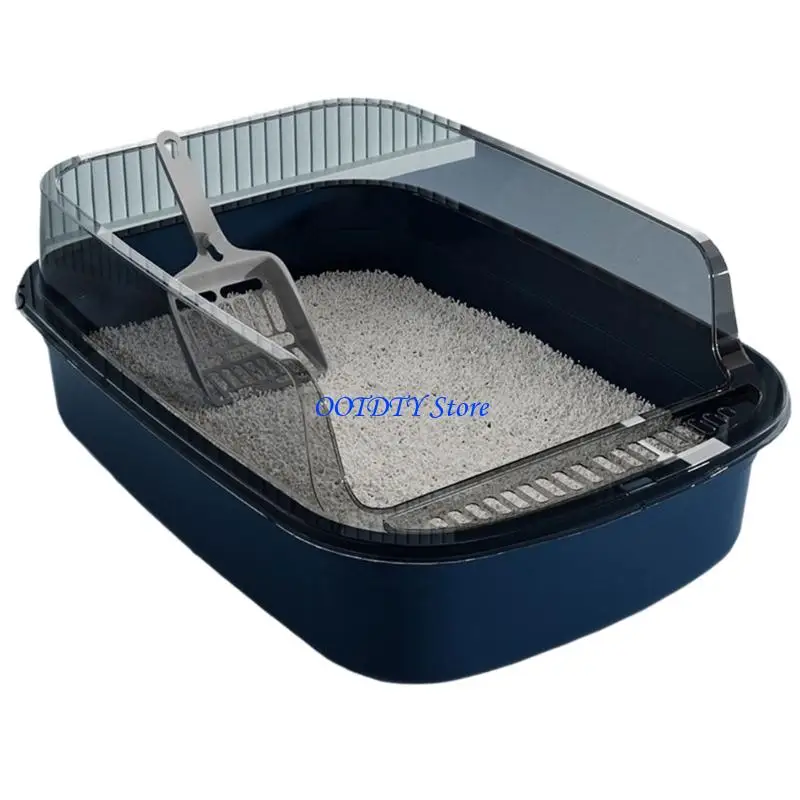 367A Thickened Half Enclosed Cats Litter Pan For Indoor Cats Stop Scatter And Controls Odors Simple Assembly for Home Use