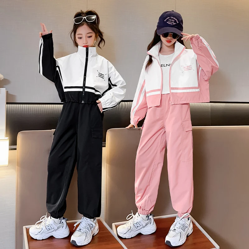 

Spring Autumn Children's Sets Casual Sports Jacket Pants Tracksuit Girls Two-piece Suit Zip Sweatshirt Set Kids Student Clothing