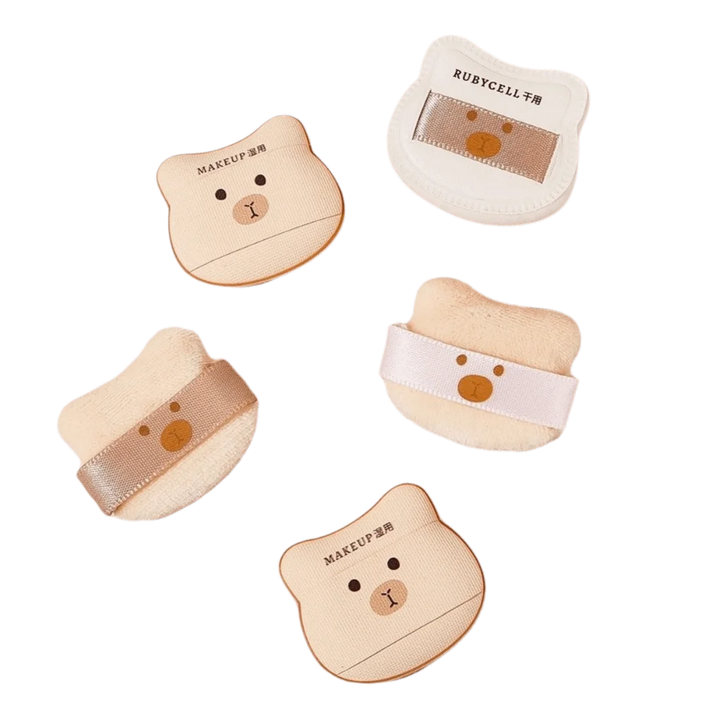 5PCS Set Wiederverwendbare Weiche Beflockung Puderquaste Set Trockenen Verwenden Nass Verwenden Make-Up Schwamm Bär Design Kosmetische Schwamm